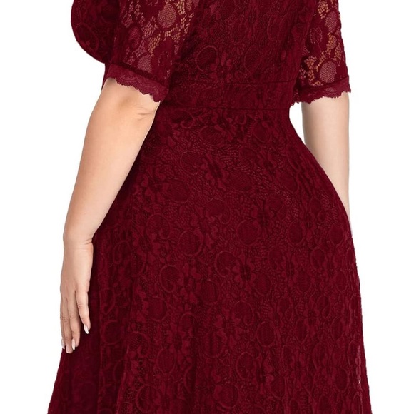 Like New Women Lace V Neck Plus Size Cocktail Dress Knee Length - Picture 3 of 4